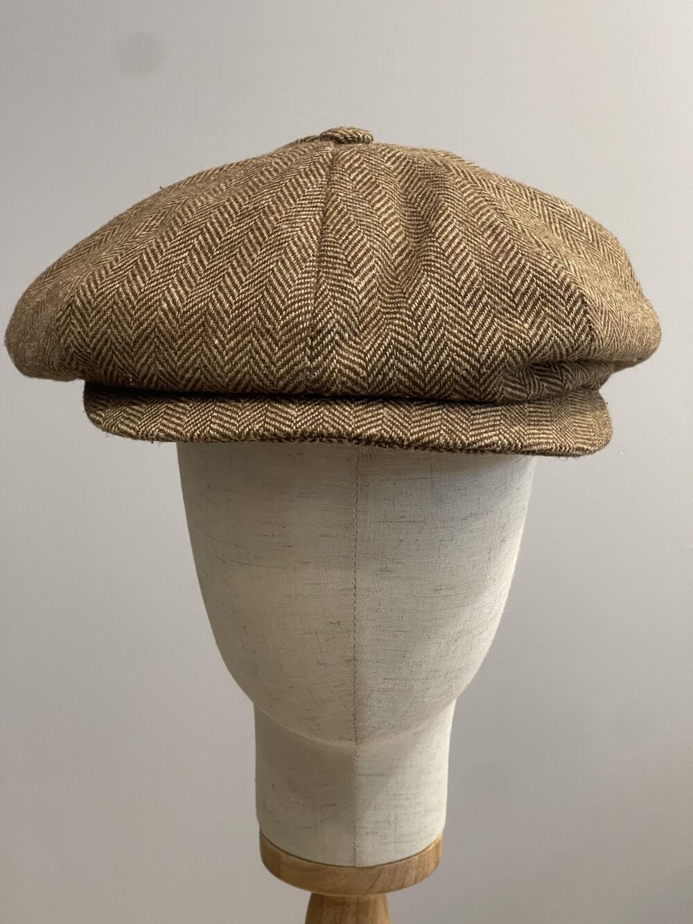 Hat Cap Newsboy Mens One Size Brown Herringbone Tweed Wool Lined Casual